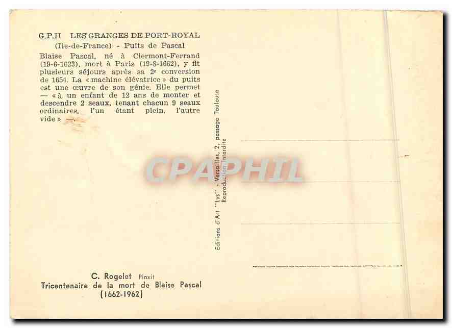 CPM Les Grandes de Port Royal Ile de France Puits de Pascal  — Verso