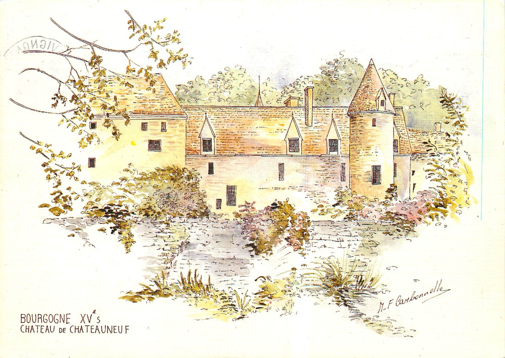 CPM Bourgogne Chateau neuf aquarelle originale 