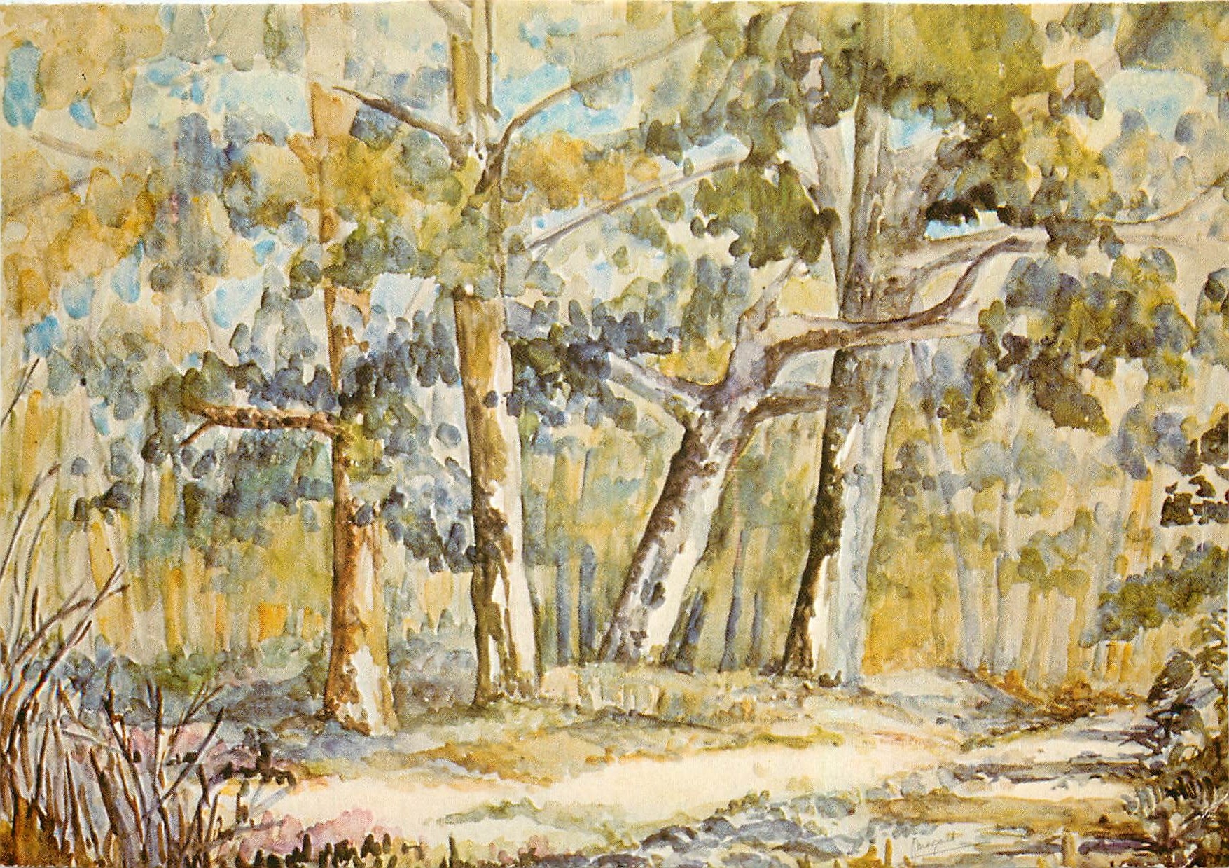 Sous bois en forêt de Fontainebleau — aquarelle — Moret sur Loing, Joie des Artistes et des Pêcheurs