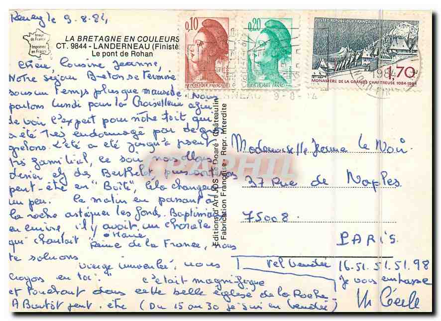 CPM La Bretagne en Couleurs Landerneau Finistere Le Pont de Rohan  — Rückseite