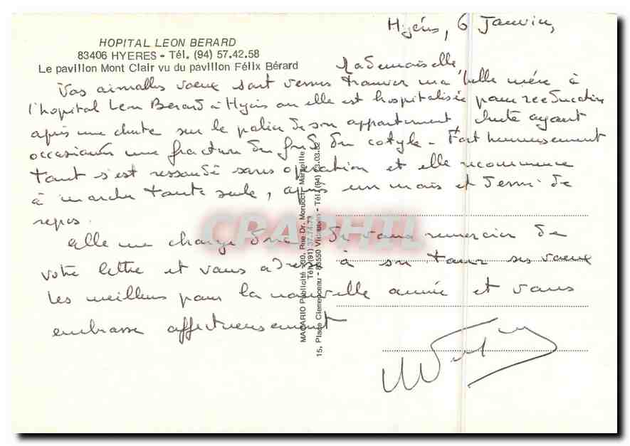 CPM Hopital leon Berard Hyeres Le Pavillon Mont Clair vu du pavillon Felix Berard  — Rückseite