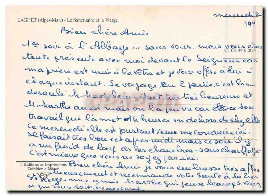 CPM Laghet Alpes Mar Le Sanctuaire et la Vierge  — Rückseite