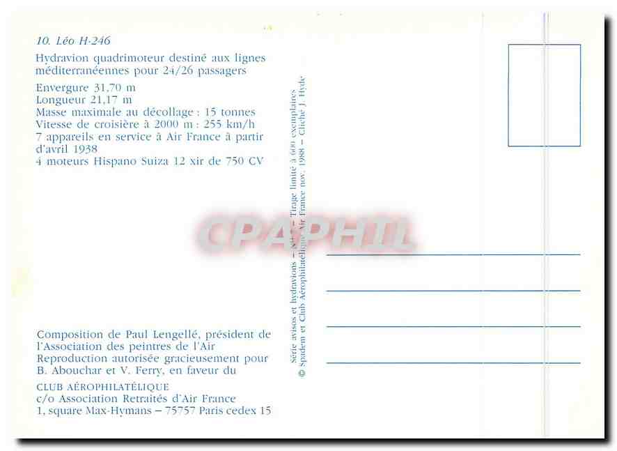 CPM Hydravion quadrimoteaur destine aux lignes mediterraneennes Avion Aviation — Verso