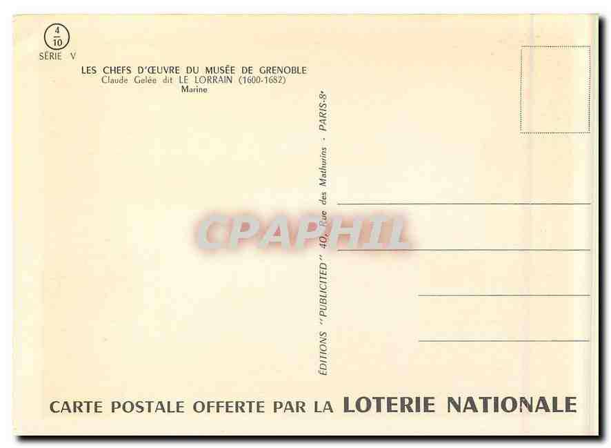 CPM Les Chefs d'ceuvre du musee de Grenoble Claude Gelee dit Lorrain Marine  — Verso
