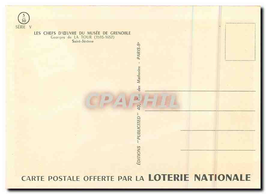 Saint-Jérôme — Georges de La Tour (1593-1652) — Éditions Loterie Nationale, Série V — Back