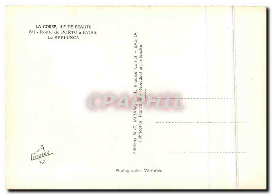 CPM La Corse Ile de Beaute Route de Porto a Evisa la Spelunca  — Rückseite