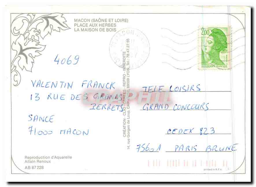 CPM Macon Saone et Loire Place aux Herbes la Maison de Bois  — Rückseite