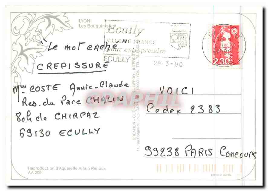 CPM Lyon Les Bouquinistes  — Verso