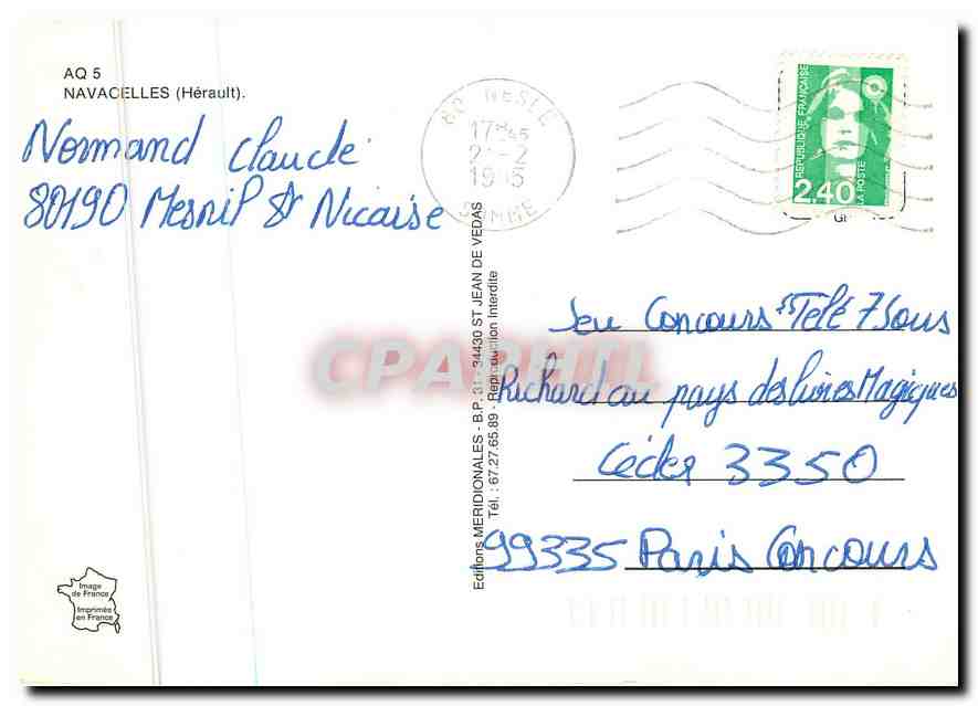 CPM Navacelles Herault  — Back