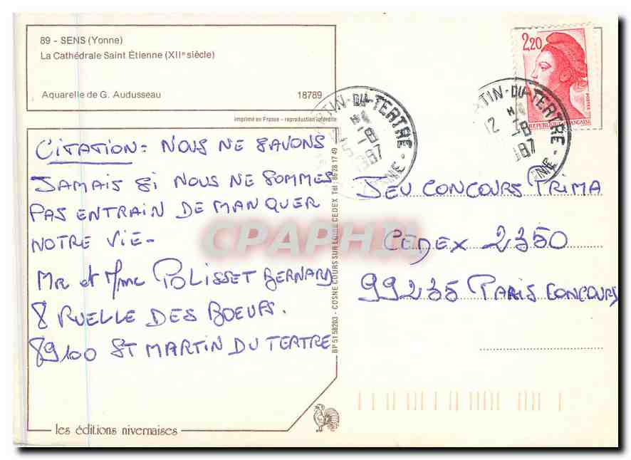 CPM Sens Yonne La Cathedrale Saint Etienne  — Rückseite
