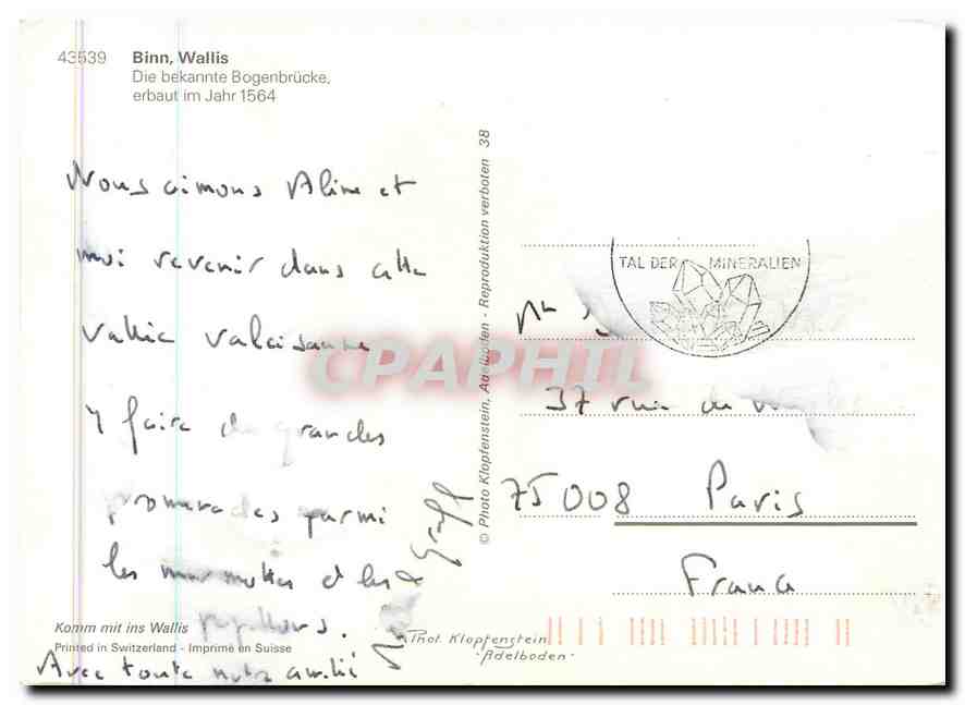 CPM Binn Wallis Die bekannte Bogenbrucke  — Rückseite