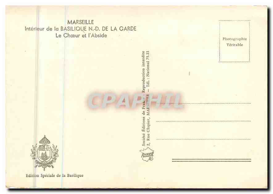 CPM Marseille Interieur de la Basilique N D de la Garde Le Choeur et l'Abside  — Verso