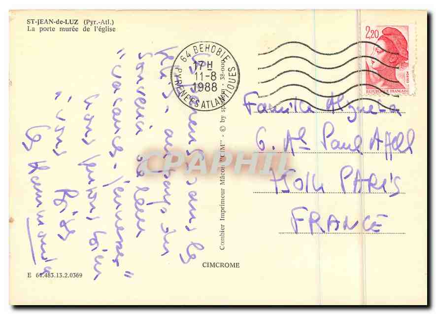 CPM St Jean de Luz Pyr Atl La porte muree de l'Eglise  — Verso