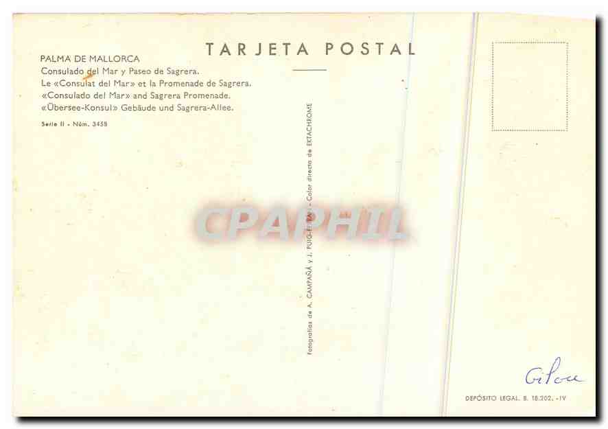 CPM Palma de Mallorca Consulado del Mar et la Promenade de Sagrera  — Rückseite