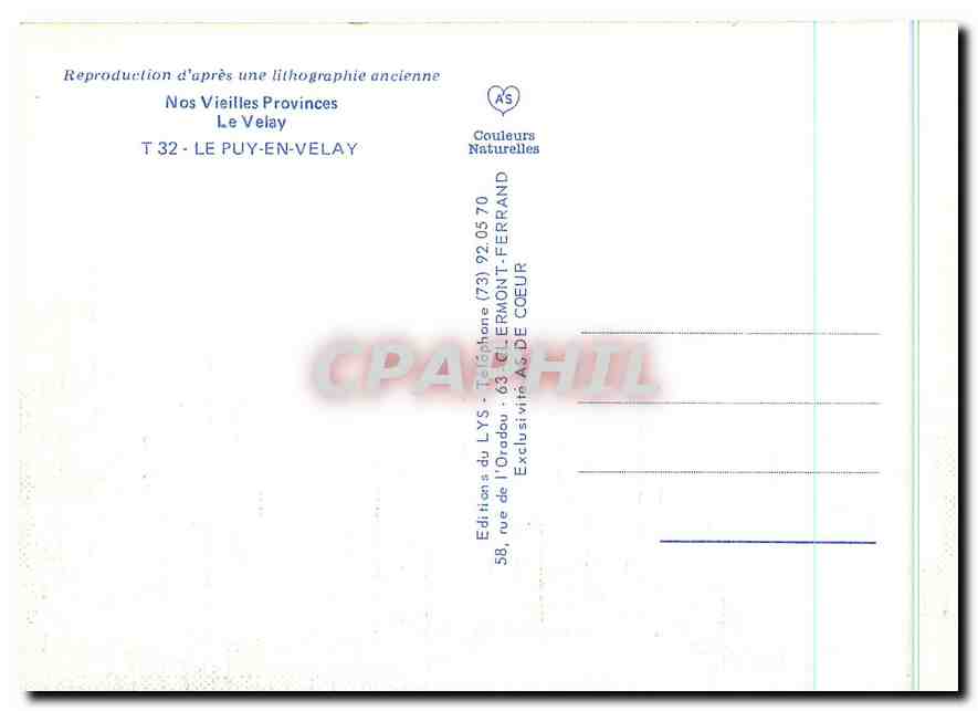 CPM Nos Vieilles Provinces Le Velay Le Puy en Velay  — Rückseite