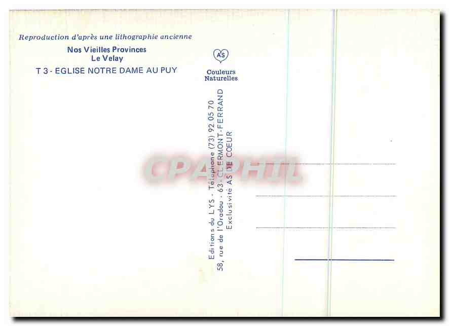 CPM Nos Vieilles Provinces Le Velay Eglise Notre Dame au Puy  — Rückseite