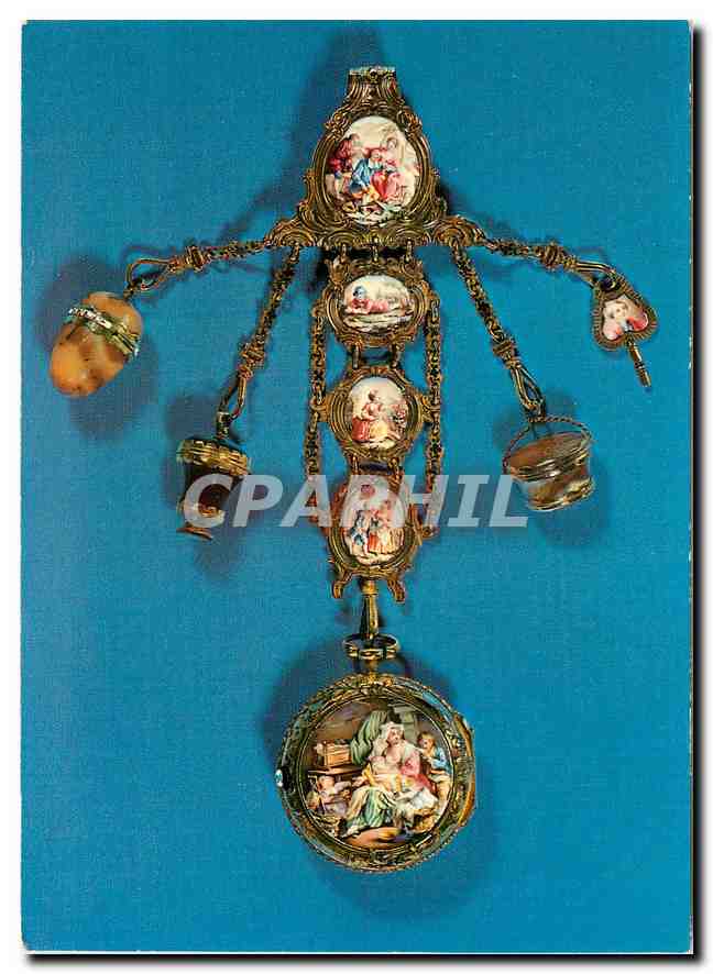 CPM Geneve Musee de l'Horlogerie Montre avec sa chatelaine par Baillon a Paris 