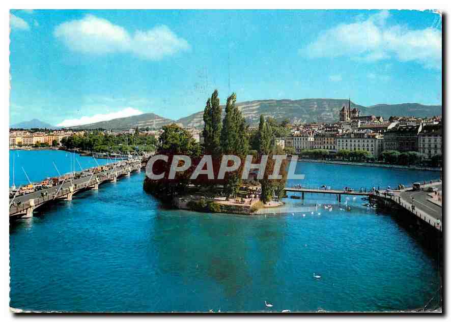 CPM Geneve Pont du Mont Blanc et Ile Jean Jacques 
