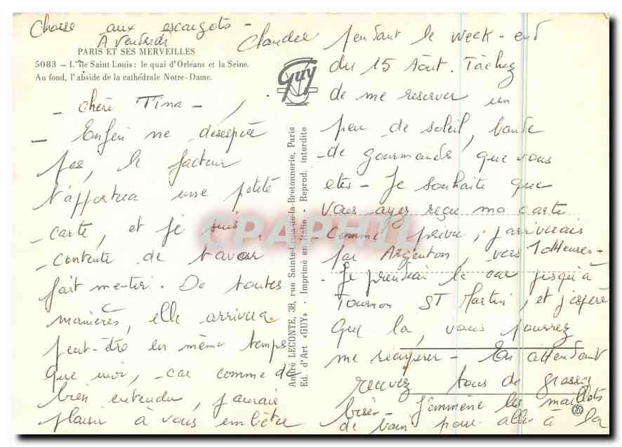 CPM Paris et ses Merveilles l'ile Saint Louis l'abside de la cathedrale Notre Dame  — Verso