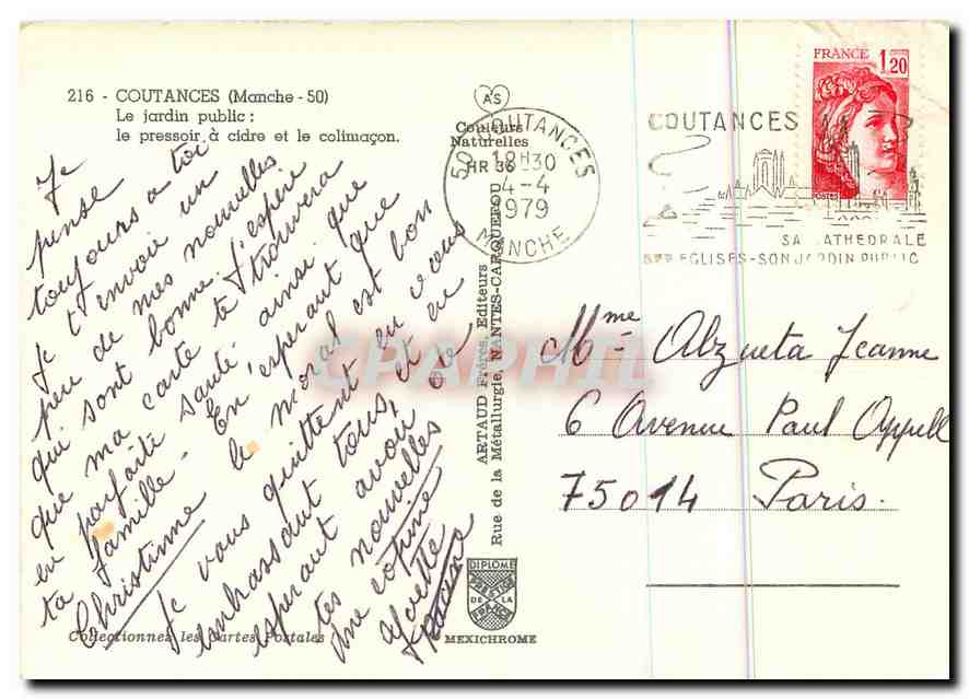 Öffentlicher Garten von Coutances — Apfelmostpresse und Schiffsleiter — Verlag A. S. (n° 216) — Rückseite