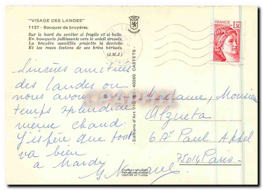 CPM Visage des Landes Bouquet de Bruyeres  — Rückseite