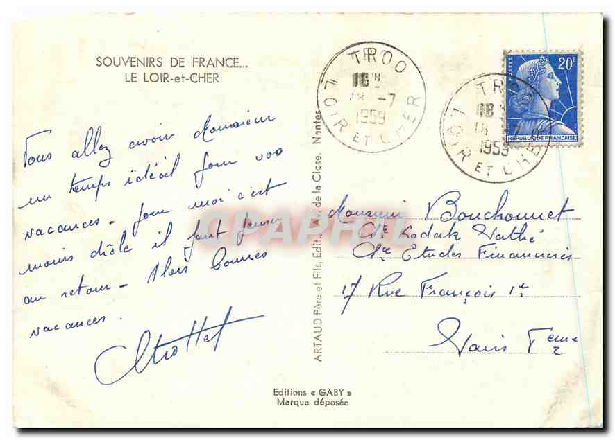 Le Loir-et-Cher — Carte postale touristique illustrée — Éditions Gaby — Rückseite