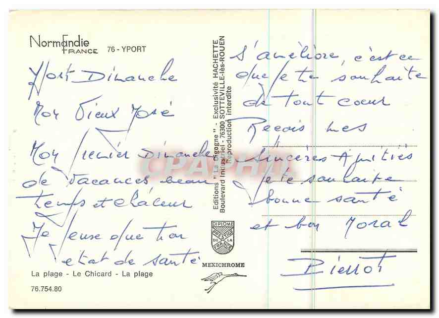 CPM Normandie Yport La Plage Le Chicard  — Rückseite