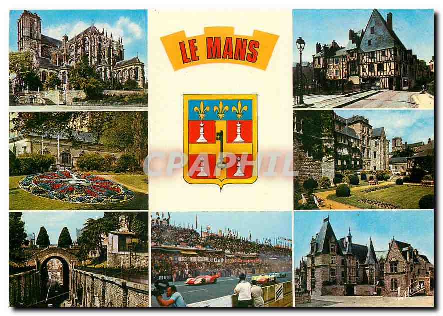 CPM Le Mans Sarthe La Cathedrale Saint Julien La maison du Pilier Rouge L'horloge florale L'hotel de