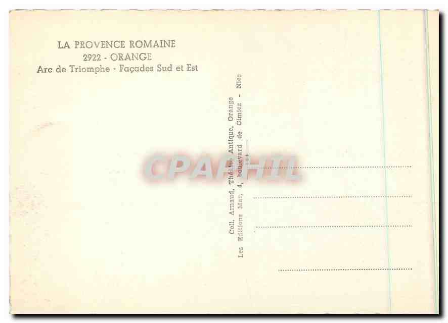 CPM La Provence Romaine Orange Arc de Triomphe Facade Sud et Est  — Rückseite