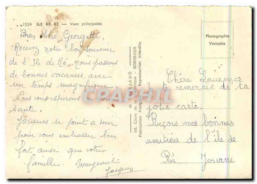 CPM Ile de Re Vues principales Moulin a vent Ane — Back