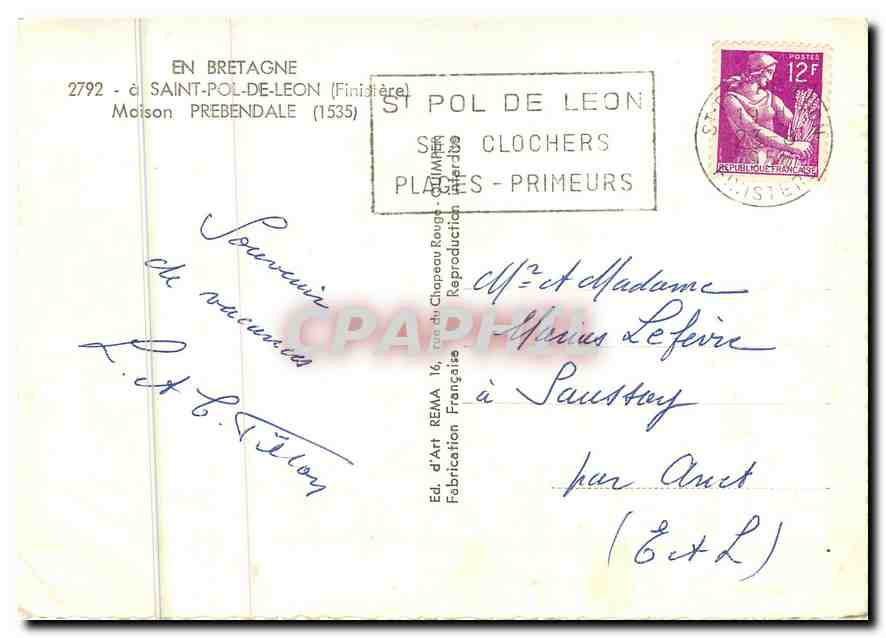 CPM En Bretagne Saint Pol de Leon Finistere Maison Prebendale  — Rückseite
