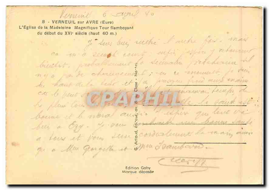 Verneuil-sur-Avre — L'Église de la Madeleine, tour flamboyante du début du XVIe siècle — Édition Gaby — Rückseite
