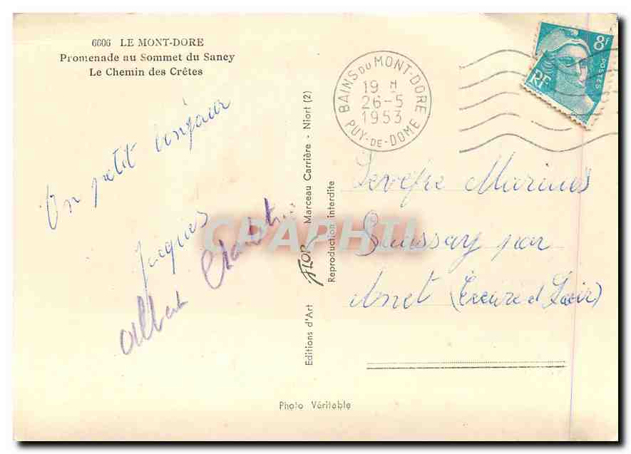 CPM Le Mont Dore Promenade au Sommet du Sancy Le Chemin des Cretes  — Verso