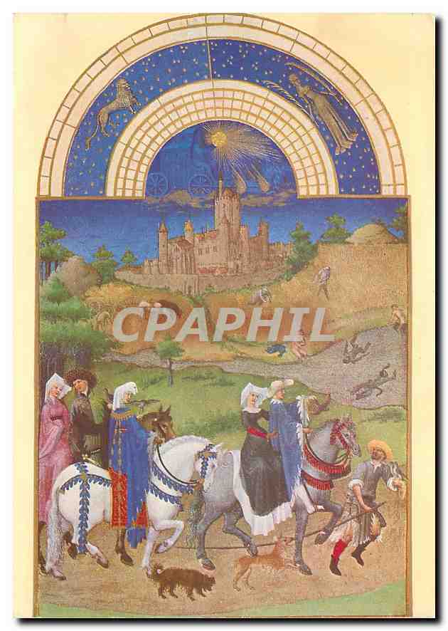 CPM Les tres riches heures du duc de Berry Le Chateau d'Etampes Chasse au faucon 