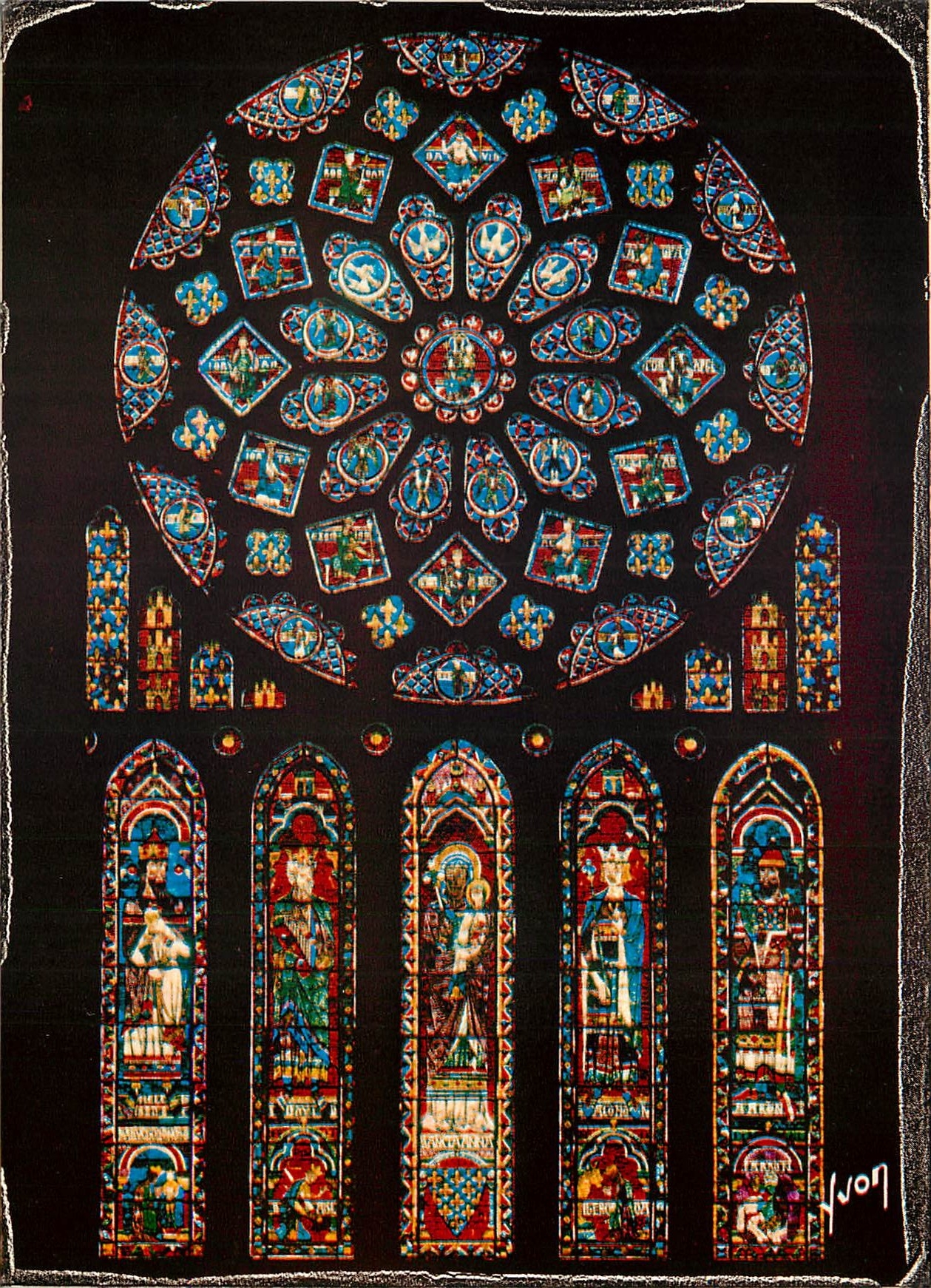 CPM Couleurs et Lumiere de France Cathedrale de Chartres Eure et Loir Rose Nord Glorification de la 