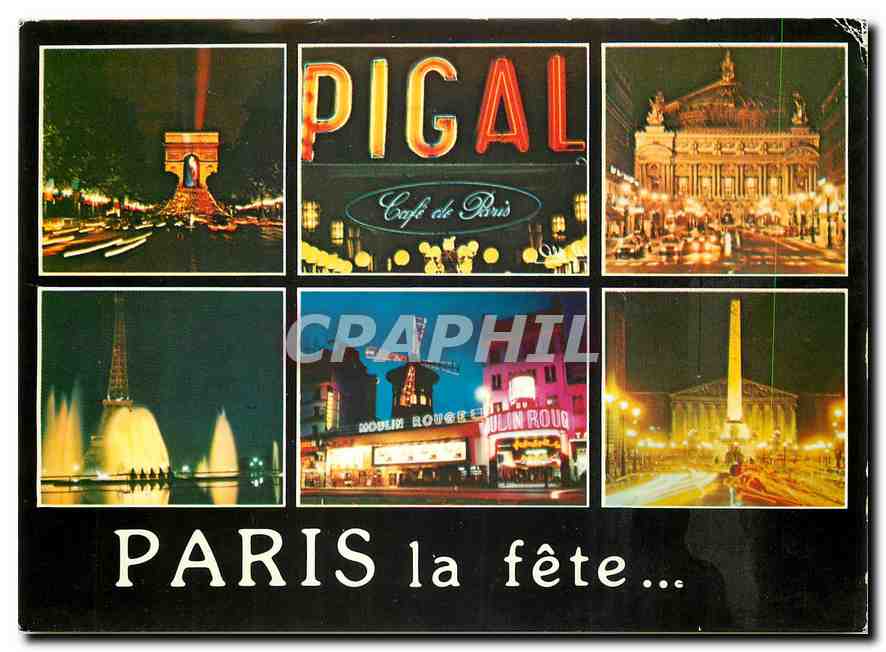 CPM Paris Les Champs Elysees L'Opera La Tour Eiffel Le Moulin Rouge La Place de la Concorde 