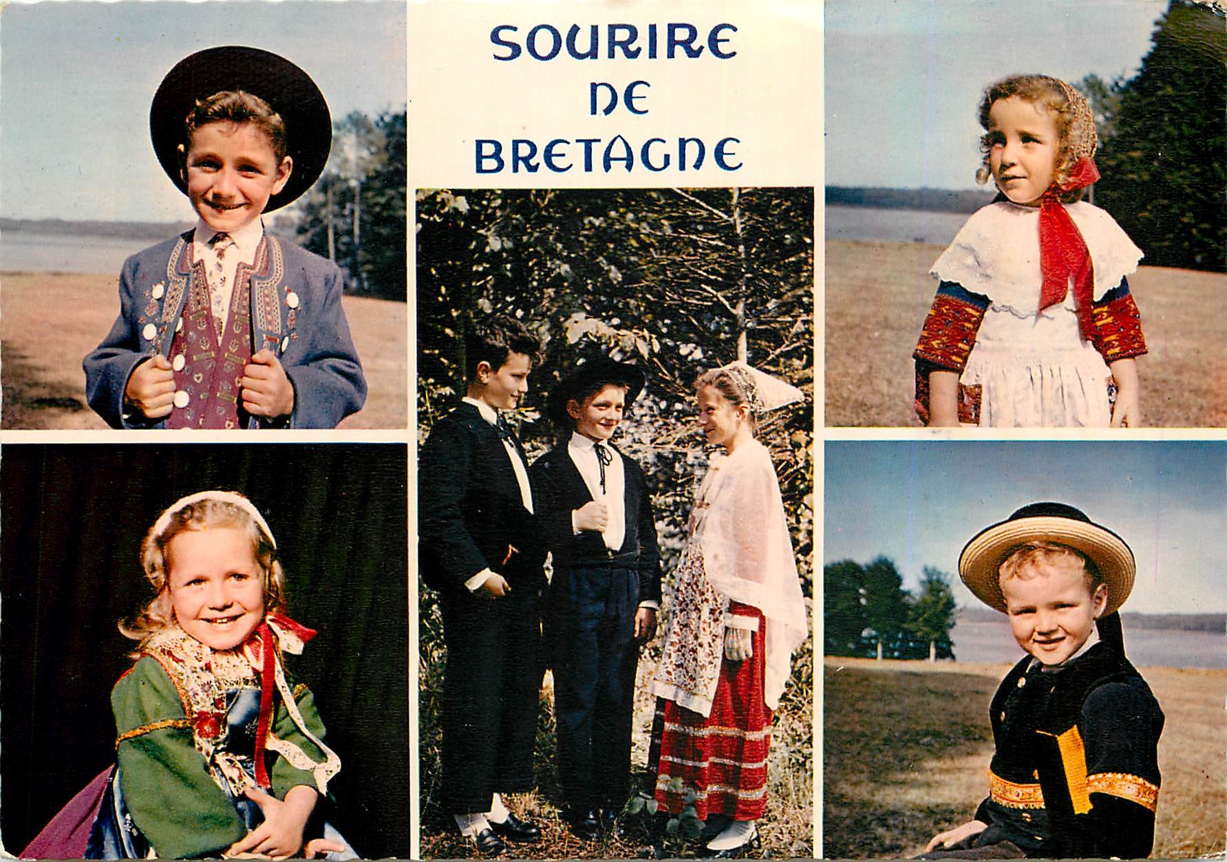 CPM Sourire de Bretagne Enfants en costume de Plougastel Locronan Guisseny Folklore Enfants