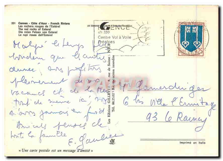 CPM Cannes Cote d'azur Les rochers rouges de l'Esterel  — Rückseite