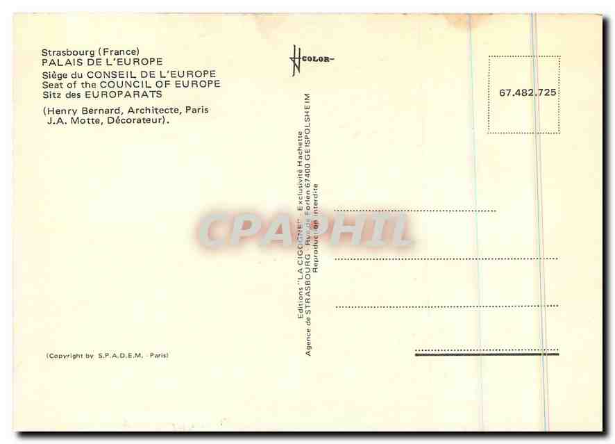 CPM Strasbourg France Palais de l'Europe Siege du Conseil de l'Europe  — Rückseite