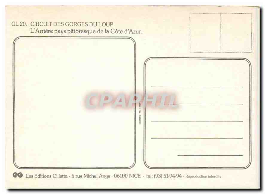 CPM Circuit des Gorges du Loup L'Arriere pays pittoresque de la Cote d'Azur  — Verso
