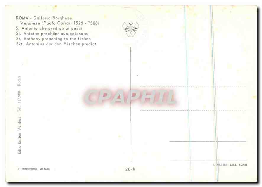 CPM Roma Galeria Borgese Antoine prechant aux poissons  — Rückseite
