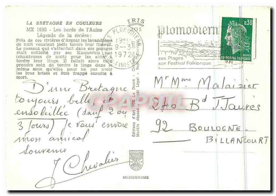 CPM La Bretagne en Couleurs Les bords de l'Aulne  — Rückseite