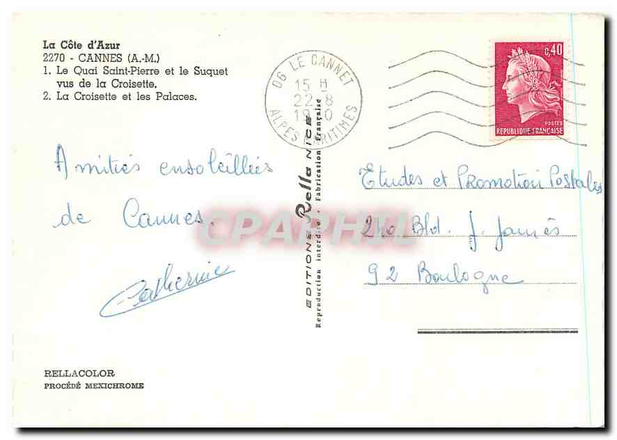 CPM La Cote d'Azur Cannes A M le Quai Saint Pierre et le Suquet vus de la Croisette la Croisette et  — Rückseite
