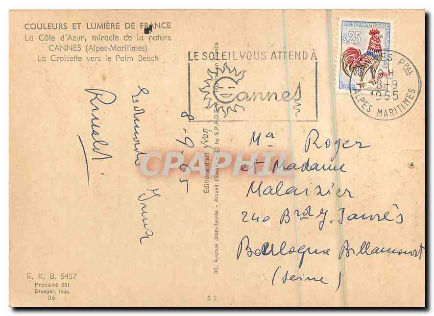 CPM Couleurs et Lumiere de France la Cote d'Azur miracle de la nature Cannes Alpes Maritimes la Croi — Verso