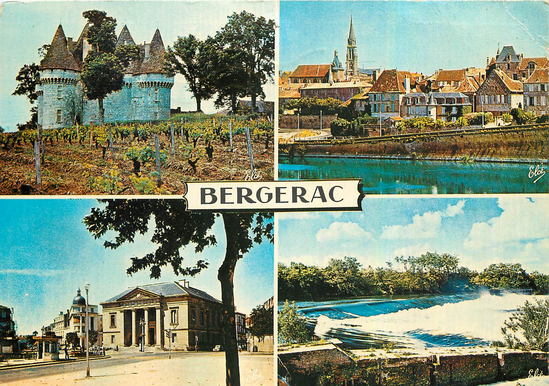 CPM Bergerac Dordogne de gauche a droite le Chateau de Monbazillac vue generale le Palais de Justice