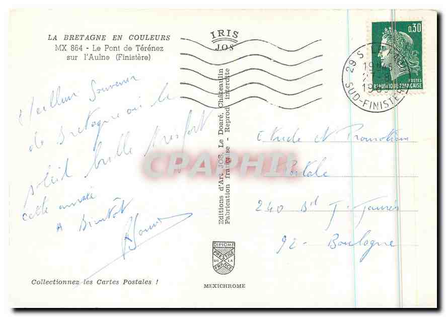 CPM La Bretagne en Couleurs le Pont de Terenez sur l'Aulne Finistere  — Rückseite