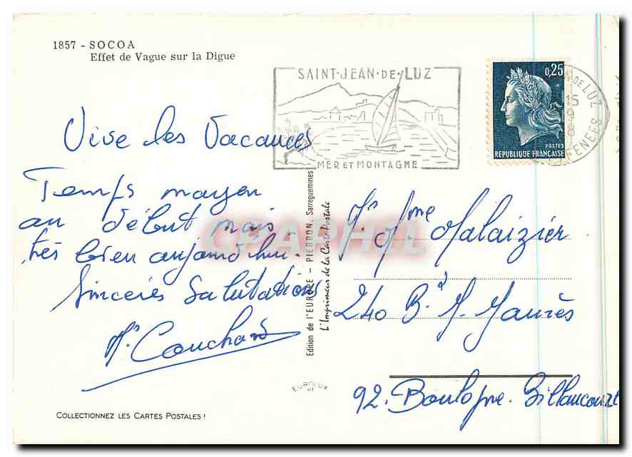 CPM Socoa Effet de Vague sur la Digue  — Verso