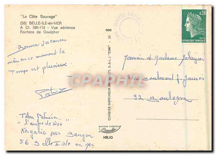 Rochers de Goulphar — Belle-Île-en-Mer — Imprimeur Combier — Rückseite