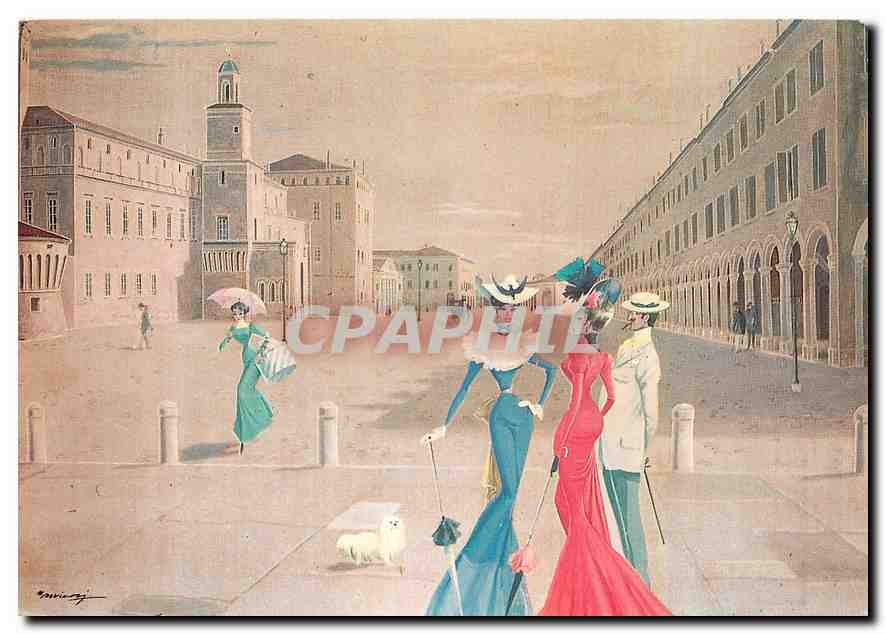 CPM Mario Molinari Piazza Dei Martiri a Carpi Fine Secolo Pannello decorativo dipinto nel 1959 