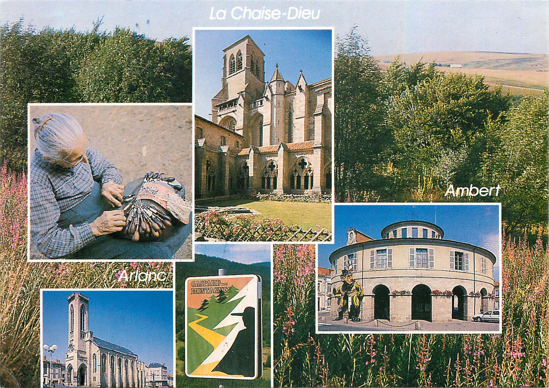 CPM Auvergne Livradois Puy de Dome et Haute Loire Dentelliere et son carreau Abbatiale St Robert a l